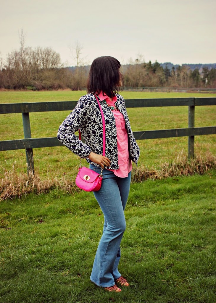 neon pink blouse