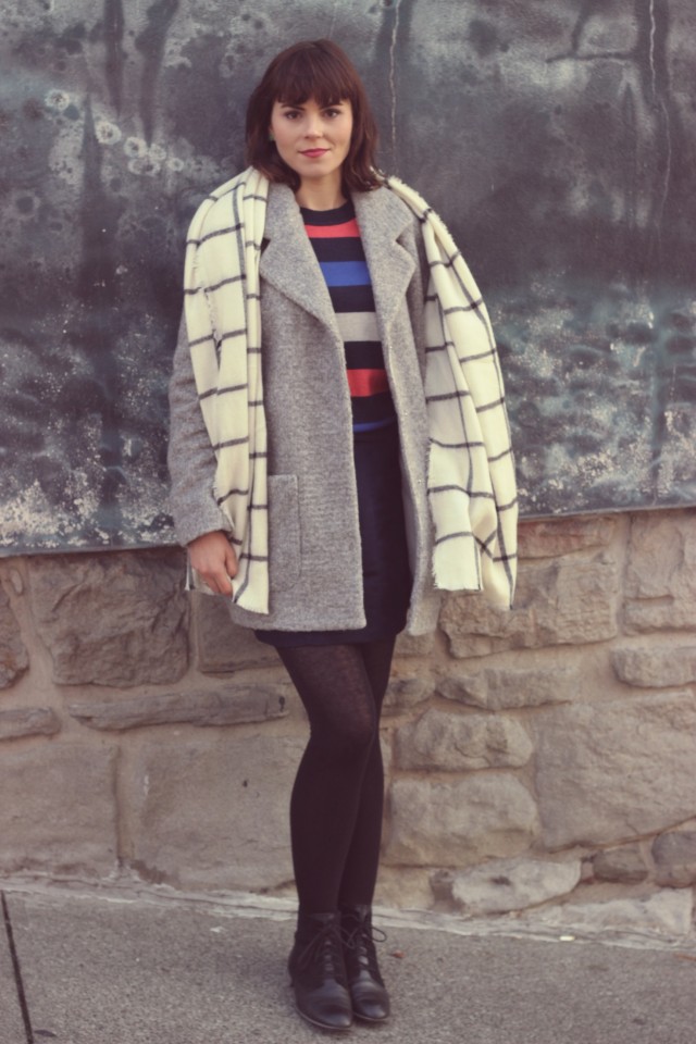 Old Navy Cocoon coat, blanket scarf, faux suede mini skirt 