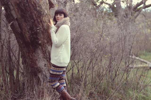 Black Sheep Leggings, Old Navy Sweater, Frye Harness Boots, Club Monaco Scarf, AEO Faux Fur Snood 