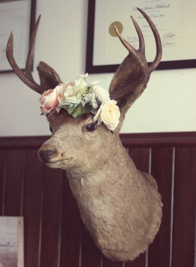 Vintage Deer Buck with flower crown 