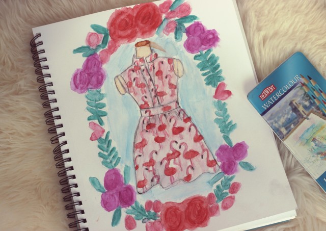 Chic Wish Flamingo Dress, Pink Flamingo, Pink spring dress, neon pink bag, spring fashion, watercolour, fashion illustration, fashion blogger, vintage fashion, retro fashion