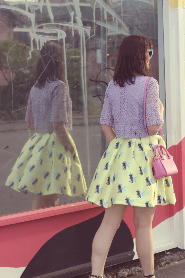 Chic Wish, Yellow Bunny Skirt, Purple Crochet Crop Top, Fashion Blogger, Kate Spade New York 
