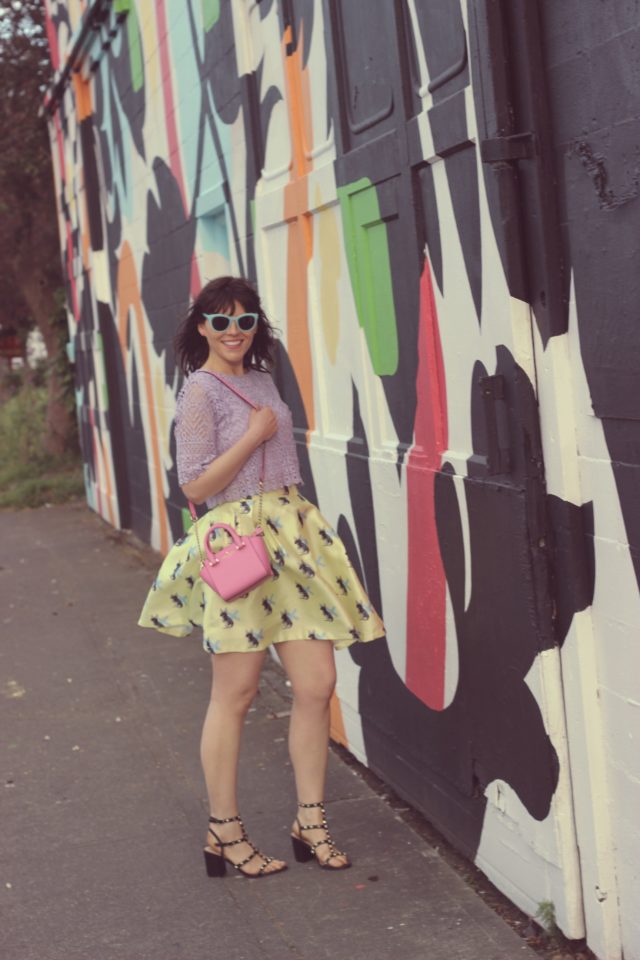 Chic Wish, Yellow Bunny Skirt, Purple Crochet Crop Top, Fashion Blogger, Kate Spade New York 