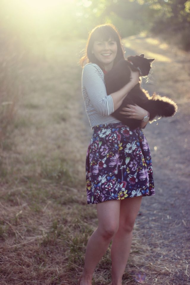 Highland Collective, Charming Charlie, Tuxedo Cat, Vintage fashion blogger. floral skirt, Striped shirt, how to mix prints, Lord and Taylor, Hudson's Bay