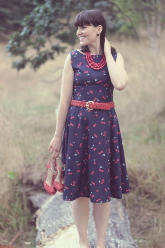 Vintage Jewel Neck Cherry Print Sleeveless Flare Dress For Women, Sammy Dress, Vintage, fashion, dress, pinup girl, retro, summer, style, cherry print