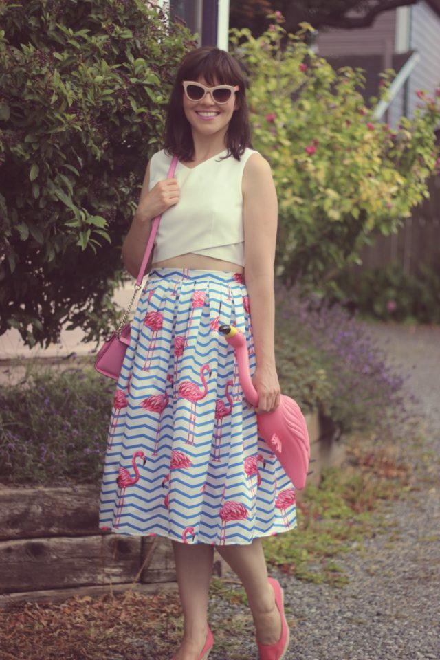 Chic Wish, Flamingo Skirt, midi skirt, crop top, summer fashion, street style, vintage fashion, fashion blogger, Kate Spade New york, pink