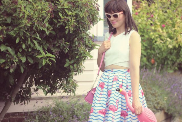 Chic Wish, Flamingo Skirt, midi skirt, crop top, summer fashion, street style, vintage fashion, fashion blogger, Kate Spade New york, pink