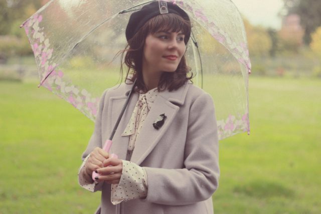 Chic Wish, Free People, Fulton, Umbrella, Birdcage, Beret, Polka dot, Old Navy. Mauve, vintage, fashion