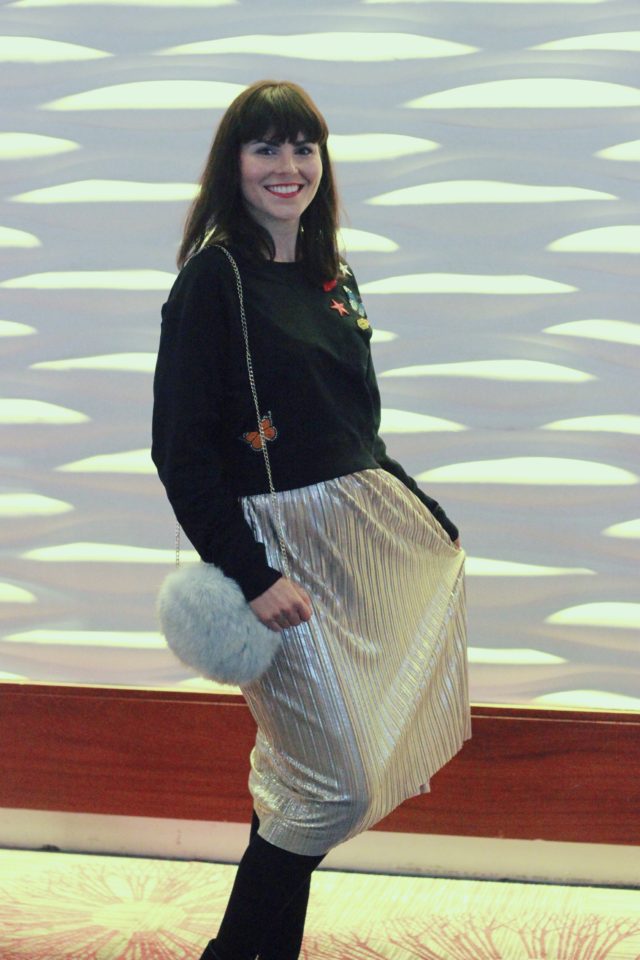 Highland collective, Lord and Taylor, Hudson's Bay, Gold pleated skirt, Casino, Fashion, style, New Year's Fashion, outfit, idea