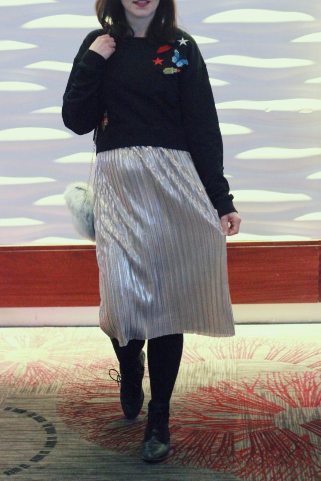 Highland collective, Lord and Taylor, Hudson's Bay, Gold pleated skirt, Casino, Fashion, style, New Year's Fashion, outfit, idea
