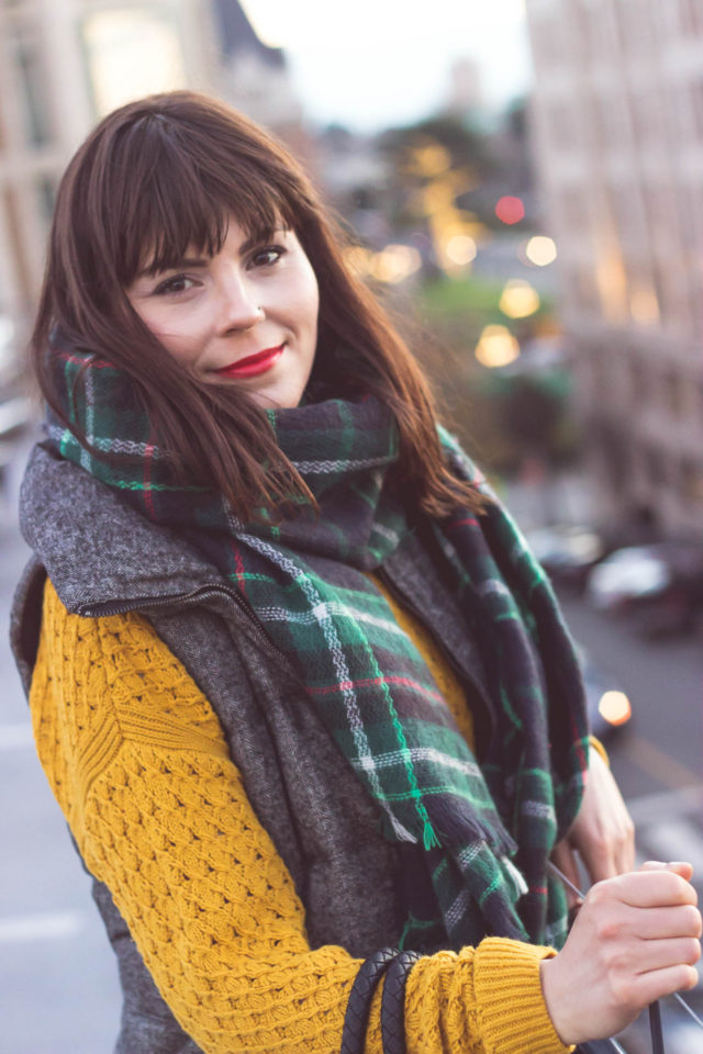 Old Navy, Winter Fashion, Cold Weather Accessories, Distressed Rock Star Jeans, Tweed puffer vest, Plaid Scarf, Mustard sweater, Vintage, style, fashion blogger, street style, street fashion