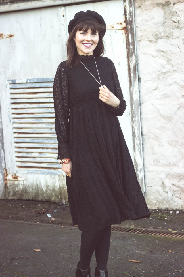 Take A Delicate Way Full Lace Dress in Black, Chic Wish, Victorian Dress, New Year's Eve Dress, Beret, Vintage Cameo, Sam Edelman Petty Boots, Stephanie Kantis, J.Crew, Cat Bracelet, Winter Fashion, Dress, Women, Style