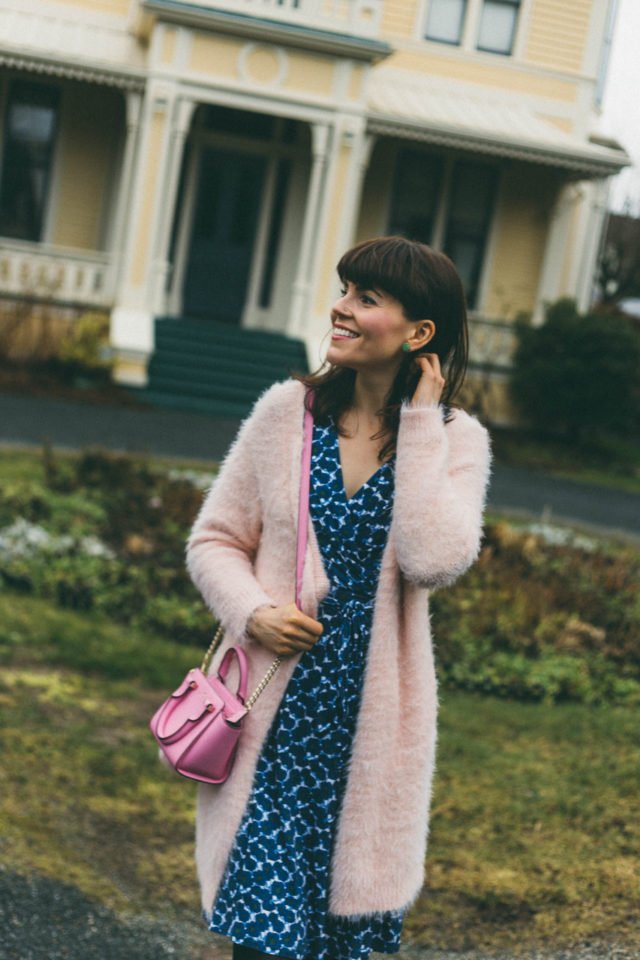 Yumi, Floral wrap dress, Paradise Boutique, Chic Wish, Kate Spade, Pink Cardigan, Emily Carr House