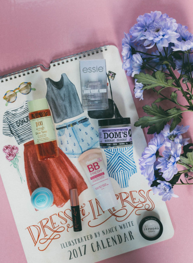 Dom's Deodorant, Dress to Impress - 2017 Poster Calendar, Roller Lash Curling & Lifting Mascara, Benefit Cosmetics, Essie, Treat, Love, Color, Maybelline Dream Fresh BB Cream, Pixi Glow Tonic, January Favourites