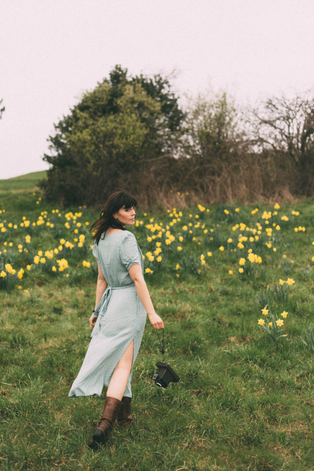 H&M, Spring Fashion, Vintage, Mint Green, Polka Dot Dress, Daffodils, Beacon Hill Park