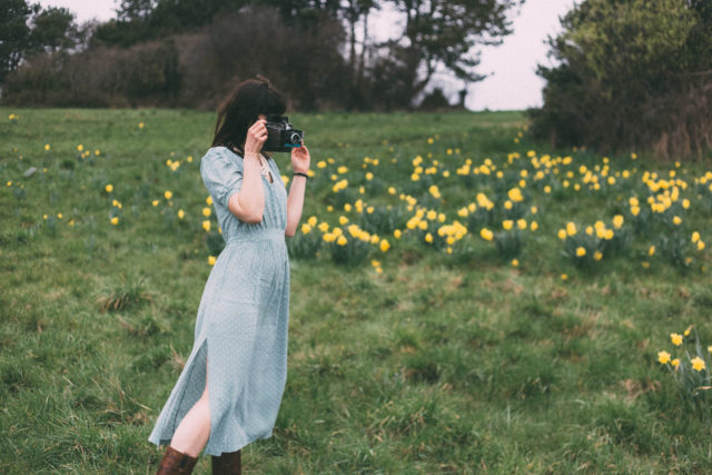 H&M, Spring Fashion, Vintage, Mint Green, Polka Dot Dress, Daffodils, Beacon Hill Park