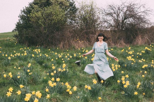 H&M, Spring Fashion, Vintage, Mint Green, Polka Dot Dress, Daffodils, Beacon Hill Park