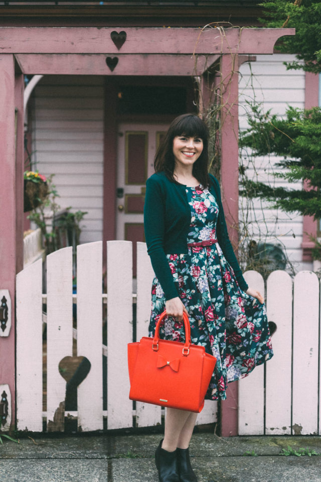 Review Australia, DEVINE FLORAL DRESS, MAGGIE LONG SLEEVE CARDI, Spring Fashion, Vintage, Floral Dress, Cardigan, SERAPHINA BAG