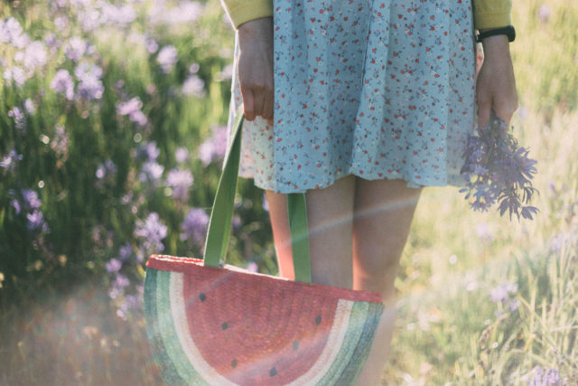 Ralph Lauren Denim & Supply Floral Button-Front , watermelon straw bag, yellow cardigan, cashmere, vintage, floral, summer fashion, sun jellies,