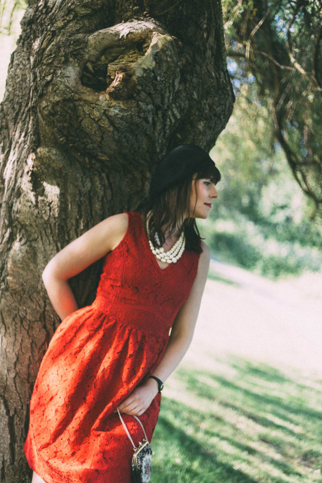 Red floral lace dress, Rickis, vintage, dress, summer, floral