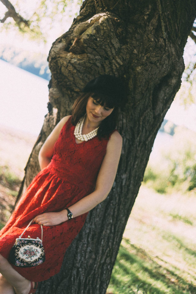 Red floral lace dress, Rickis, vintage, dress, summer, floral