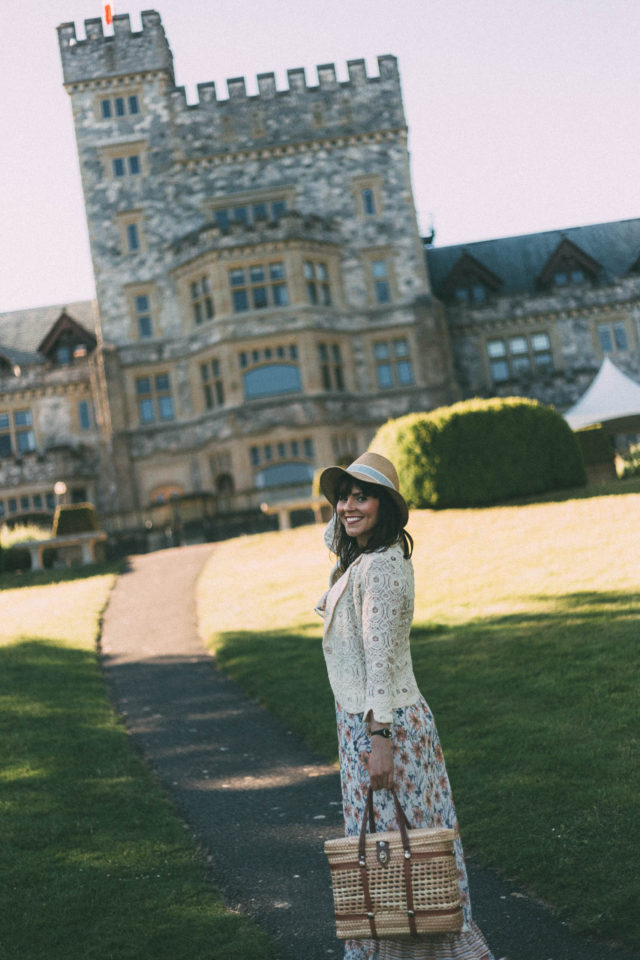 Marshall's, Max Studio, straw bag, straw fedora, lace blazer, maxi dress, floral dress, vintage, summer, fashion, retro, Hatley castle