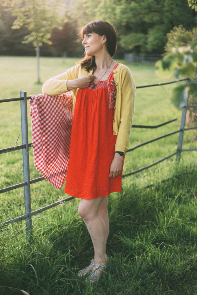 Embroidered-Trim Dress for Women, Old Navy, Summer, Dress, picnic, vintage, retro, cardigan, yellow