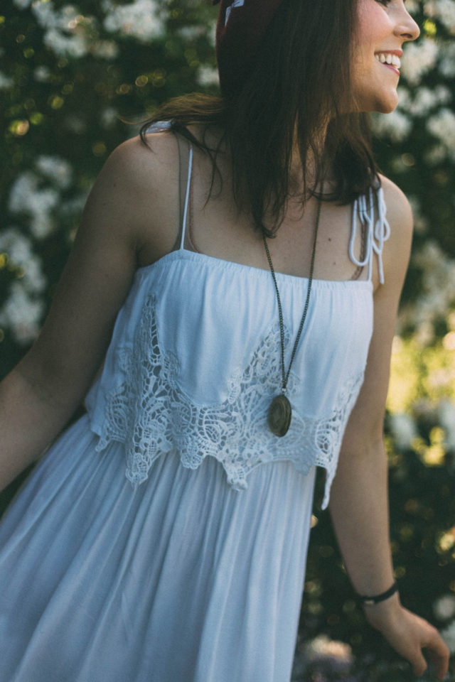 Volcom, Boundless Dress, spaghetti straps, bandeau style, White Dress, Midi skirt length, summer, vintage