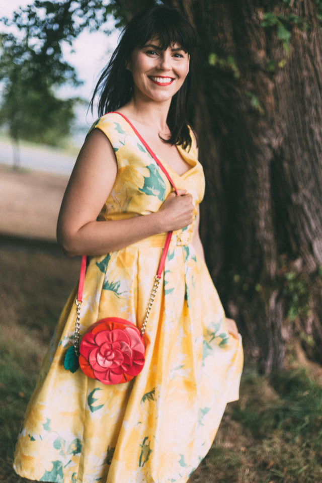 Flora Sunflower Belted Dress, Vintage, retro, Joanie Clothing, Dress, Yellow, Kate Spade New York, Floral,