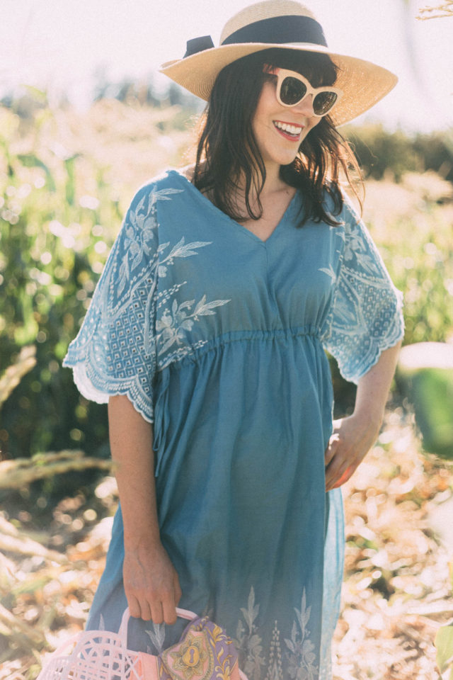 Across the Fields Embroidered Dress in Blue, Chic Wish, Le chateau, Straw hat, vintage, summer, fashion, retro, sun Jellies,