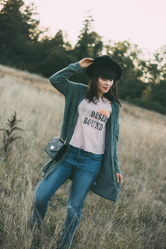 People of Leisure, Live Consciously, manufactured in Los Angeles, responsibly made garments , ethically sourced, live consciously, global wanderlust, nomadic styles, Royal Blue Velour Soft Sweater, Desert Bound Vintage T-shirt, Long Cotton Cardigan in Spring Moss, Cool Graphic T Shirt "Lonely Roads"