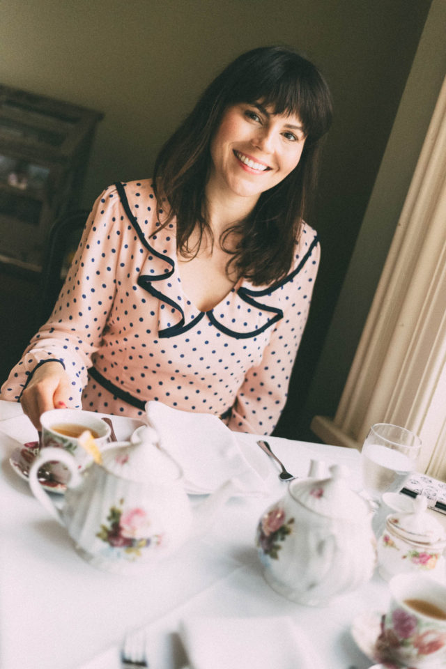 The Pendray Teahouse, Gatsby Mansion, Pendray Inn, Victoria Tea Room, Victorian-Style afternoon tea, Victorian age, historic charm, Joanie Clothing, Vintage Style, Penny Polka Dot Frill Dress,
