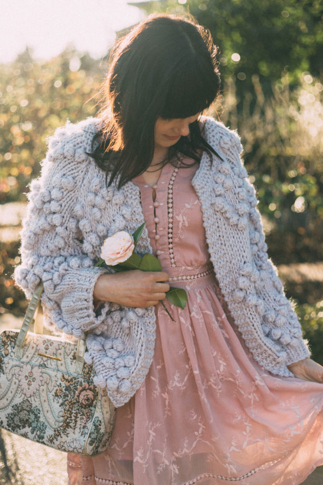 Knit Your Love Cardigan in Lavender, Pink Dress, Chic Wish, Spring Fashion, Flowers, chunky cardigan, vintage, style, dress, outfit, idea