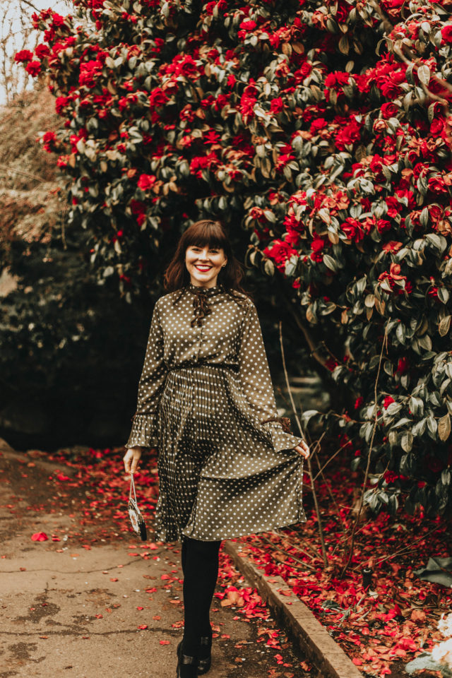 Tie Detail Flounce Sleeve Spot Dress, SheIn, vintage, polka dot dress, fashion, spring fashion, Victorian fashion