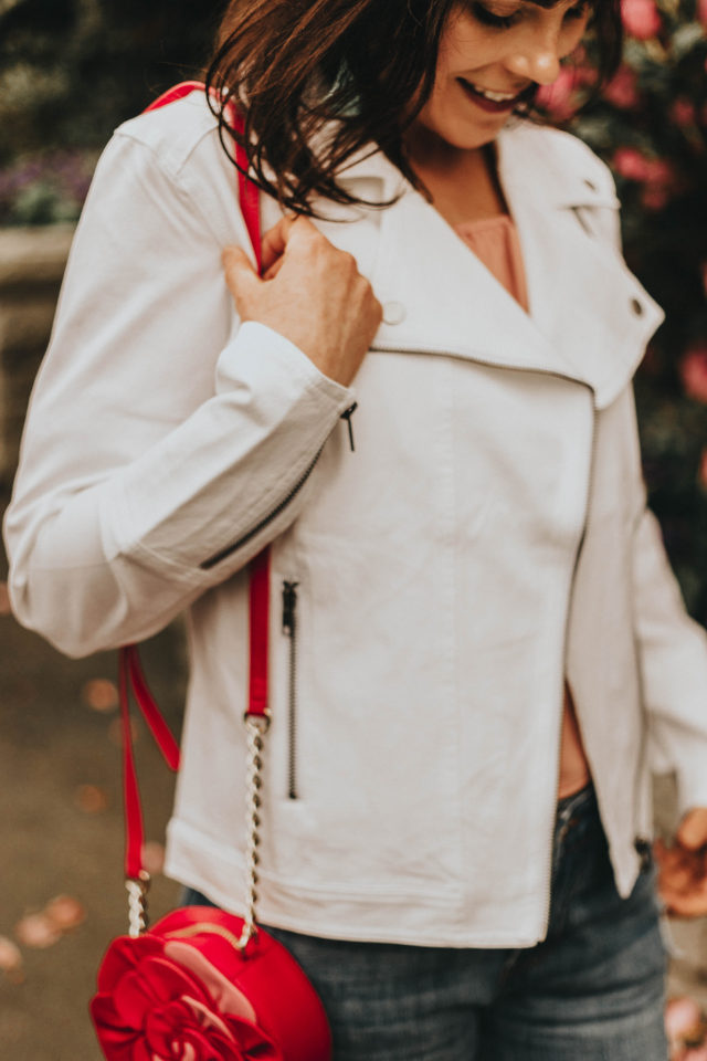 MOTO JACKEt, Liverpool Jeans, white motto jacket, KENNEDY CROP BOYFRIEND, Kate Spade,