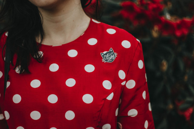 vintage polka dot dress, red polka dot, Kate spade cat bag, summer dress, vintage style