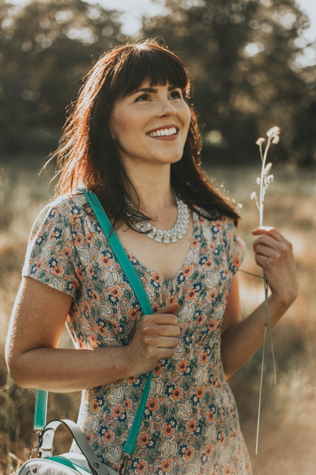 my cup of tea dress. muted floral print, Emmy Design, floral dress, crepe dress, vintage fashion, summer fashion, vintage inspired clothing brand, floral dress,