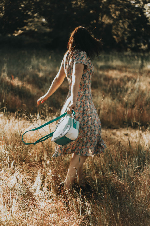 my cup of tea dress. muted floral print, Emmy Design, floral dress, crepe dress, vintage fashion, summer fashion, vintage inspired clothing brand, floral dress,