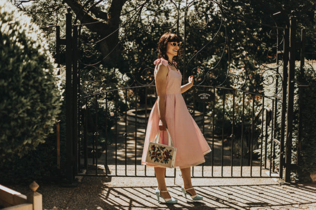 Modern to vintage fashion challenge, Chic Wish, vintage fashion, pink gingham dress, summer dress, sun dress, cat eye sunglasses, chic Wish, Dashing Darling Bowknot Strap Dress in Pink Gingham, Spirit of Romance Lace Cami Dress in Lavender