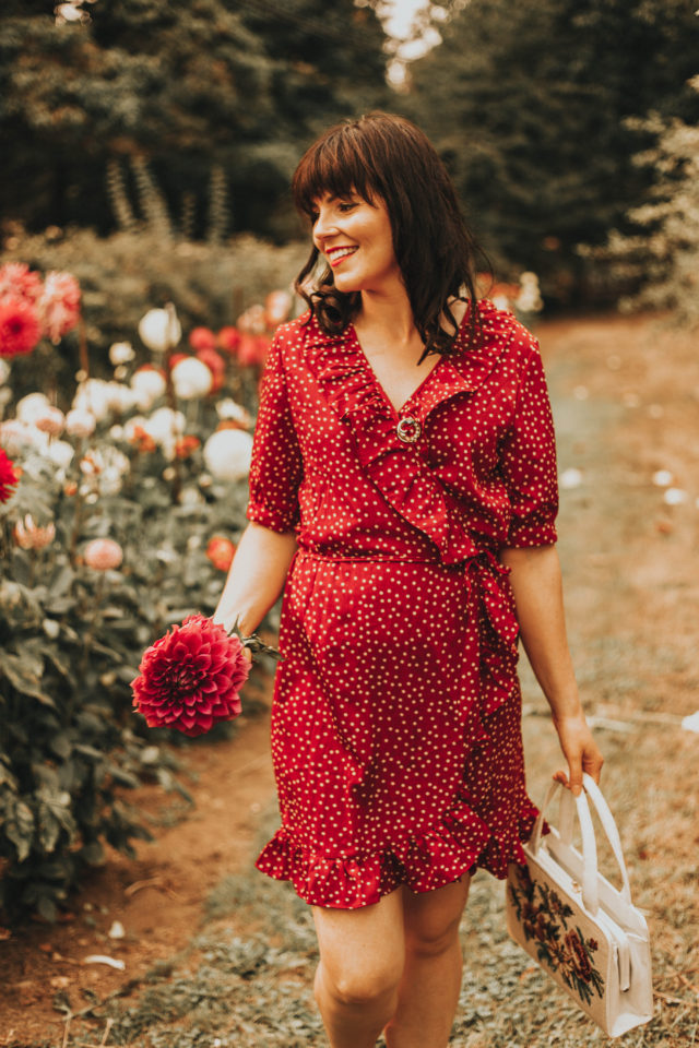 One Night in Paris Dots Wrap Dress in Red, Chic Wish, wrap dress, polka dot, polka dot dress, vintage inspired dress, vintage fashion, fall fashion,