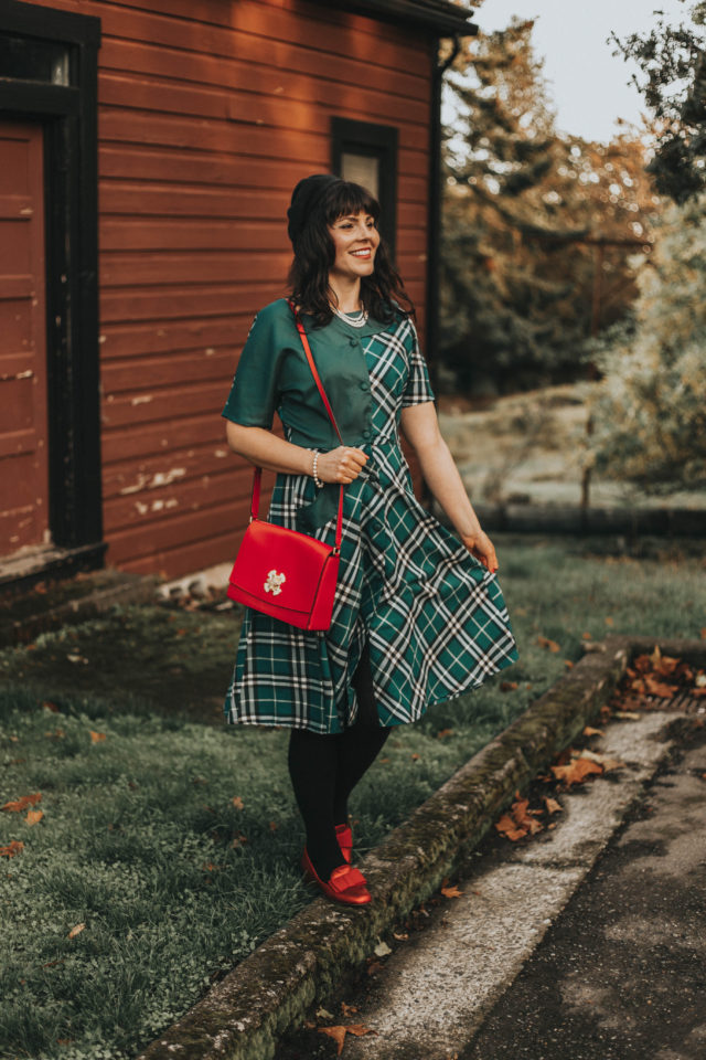 Unique Vintage 1940s Style Teal Plaid Short Sleeve Erwin Shirtdress, Unique Vintage, Plaid Dress, Vintage dress, fall plaid, autumn, vintage fall fashion