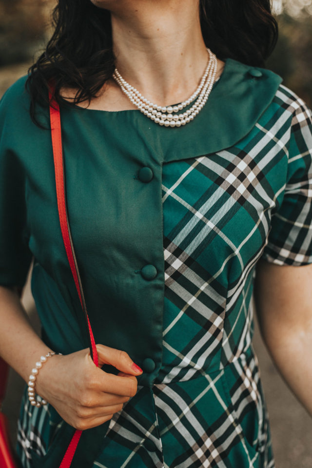 Unique Vintage 1940s Style Teal Plaid Short Sleeve Erwin Shirtdress, Unique Vintage, Plaid Dress, Vintage dress, fall plaid, autumn, vintage fall fashion