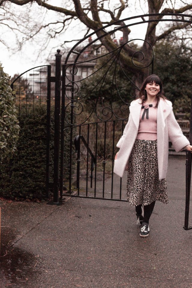 Charm Explorer Knit Top in Pink, Pink coat, Wild Heart Leopard Printed A-Line Midi Skirt, Chic Wish, winter fashion