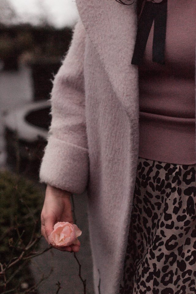 Charm Explorer Knit Top in Pink, Pink coat, Wild Heart Leopard Printed A-Line Midi Skirt, Chic Wish, winter fashion