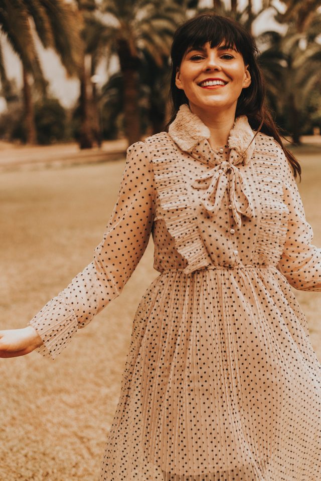 Just Like Polka Dots Mesh Dress in Light Tan