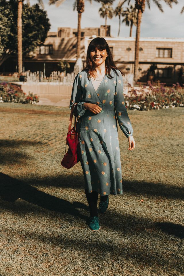 Arizona Biltmore, A Waldorf Astoria Restore in Phoenix, Vintage resorts in Phoenix, Margot Wrap Dress, Sky-Pineapples, silk dress,