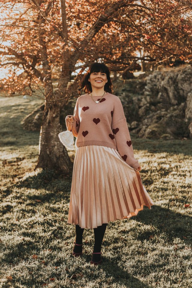 Hear Your Heart Beating Cropped Sweater, Call out Your Name Pleated Mesh Skirt in Pink,