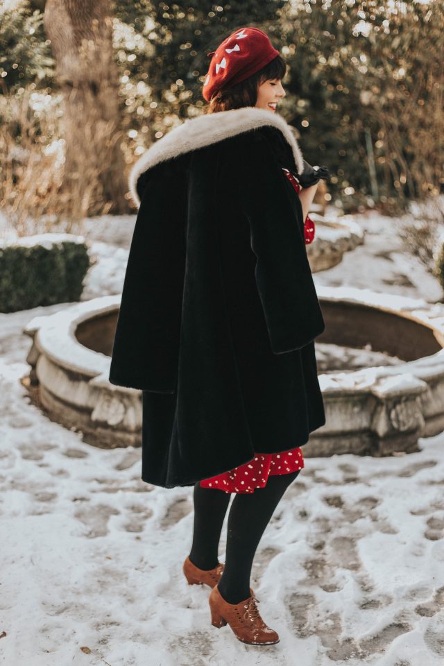 Fancy Dotted Ruffle Midi Dress in Red