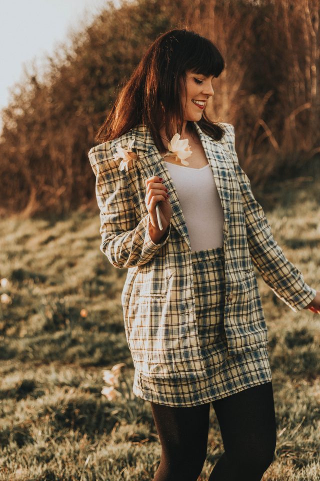 Puff Sleeve notch Collar Plaid Coat & Skirt Set, SheIn, Clueless inspired outfit, 1990s fashion, vintage style, vintage inspired fashion
