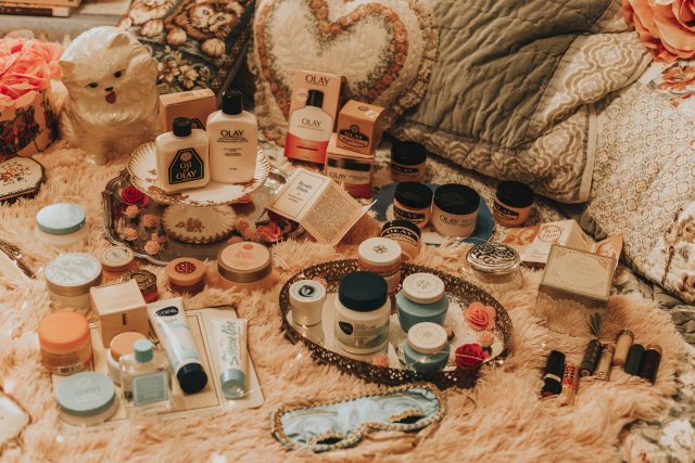 Vintage cosmetics you can still buy today, vintage cosmetic packaging then and now, vintage Avon you can still buy today, vintage Oil of Olay packaging, vintage Oil of Olay, Avon Moisture Rich face cream, vintage Avon skin softeners,